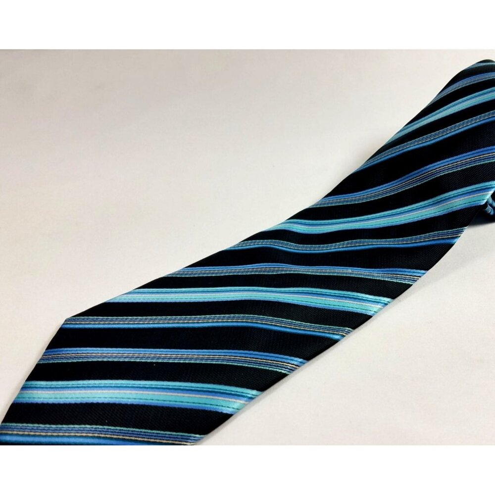 Versa Mens Striped Tie Black Blue 3.5" Wide 59" Long Polyester Silk Blend